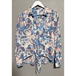 Draper's & Damon's Petite PXL Blouse Tie Front Floral Button Front Long Sleeve